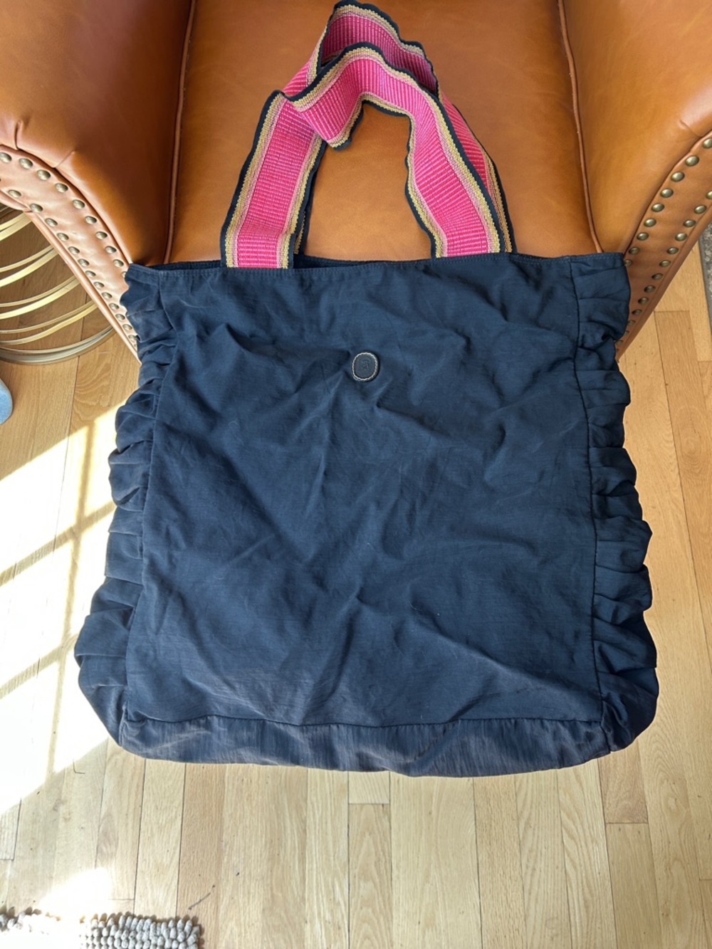 Black Canvas Tote with Pink Stripe Handles